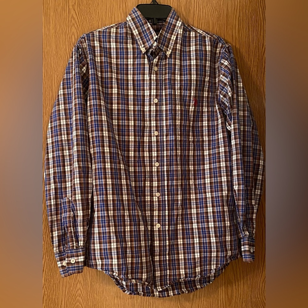 Men's Plaid Button-Down Shirt - Blue and Brown